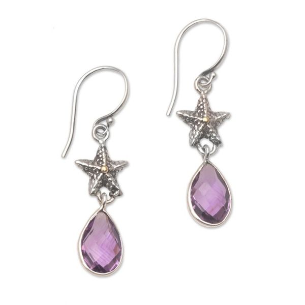 Alternate image for Handmade Amethyst Sterling Silver Starfish Dangle Earrings Starfish Drop