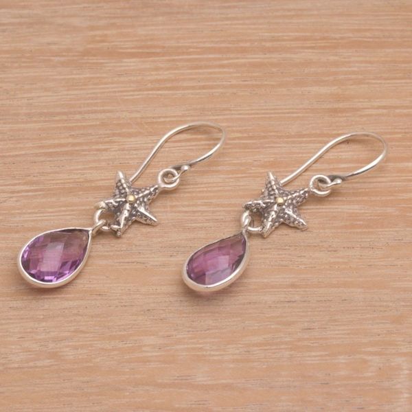 Alternate image for Handmade Amethyst Sterling Silver Starfish Dangle Earrings Starfish Drop