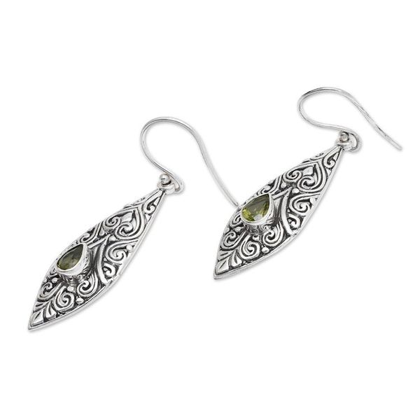 Alternate image for Spiral Motif Drop-Shaped Peridot Dangle Earrings from Bali Teardrop Spirals