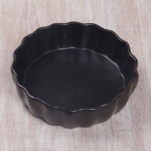 Alternate image for Handcrafted Black Ceramic Serving Bowl with Scalloped Rim Ripple