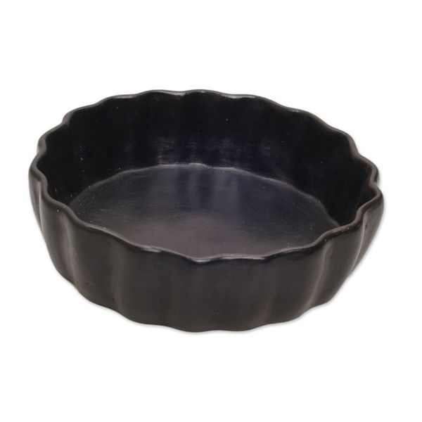 Alternate image for Handcrafted Black Ceramic Serving Bowl with Scalloped Rim Ripple