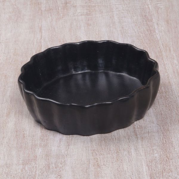 Alternate image for Handcrafted Black Ceramic Serving Bowl with Scalloped Rim Ripple