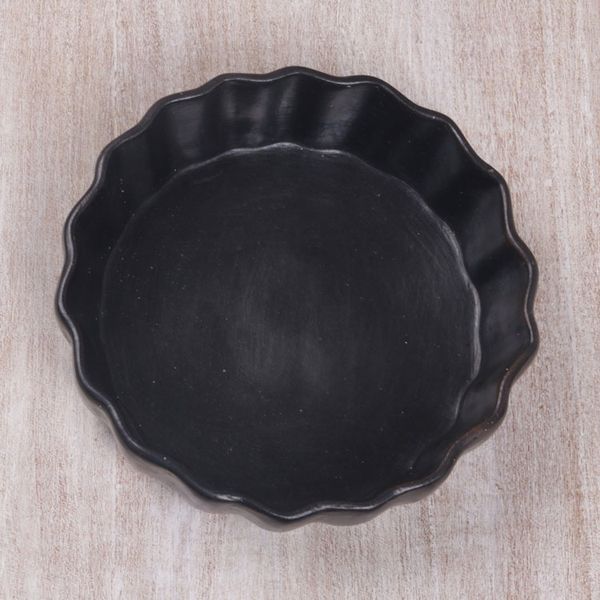 Alternate image for Handcrafted Black Ceramic Serving Bowl with Scalloped Rim Ripple