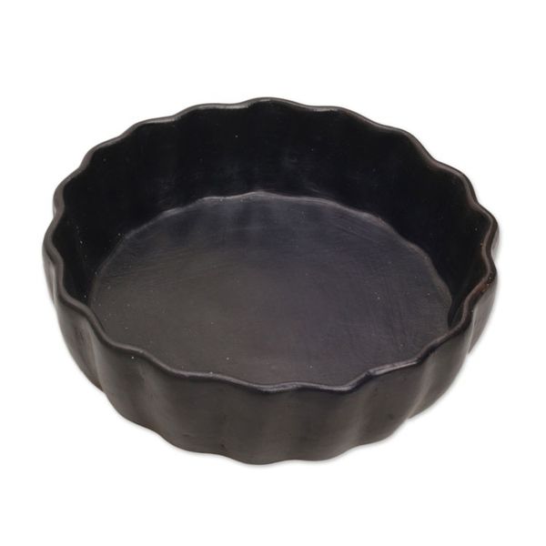 Alternate image for Handcrafted Black Ceramic Serving Bowl with Scalloped Rim Ripple