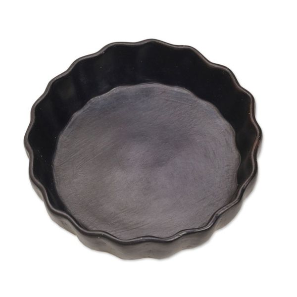 Alternate image for Handcrafted Black Ceramic Serving Bowl with Scalloped Rim Ripple