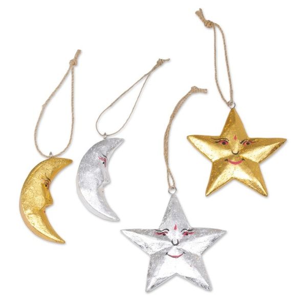 Alternate image for Four Moon and Star Albesia Wood Ornaments from Bali Stellar Holiday