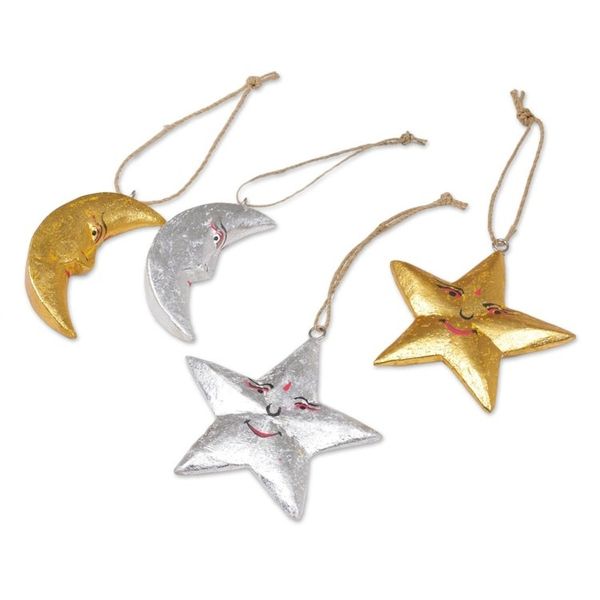 Alternate image for Four Moon and Star Albesia Wood Ornaments from Bali Stellar Holiday
