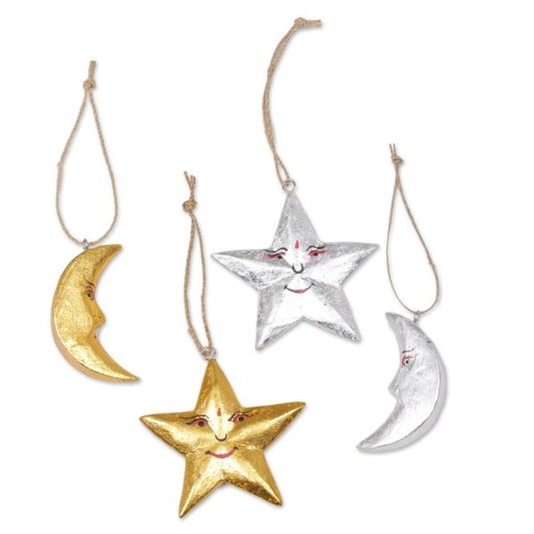 Alternate image for Four Moon and Star Albesia Wood Ornaments from Bali Stellar Holiday
