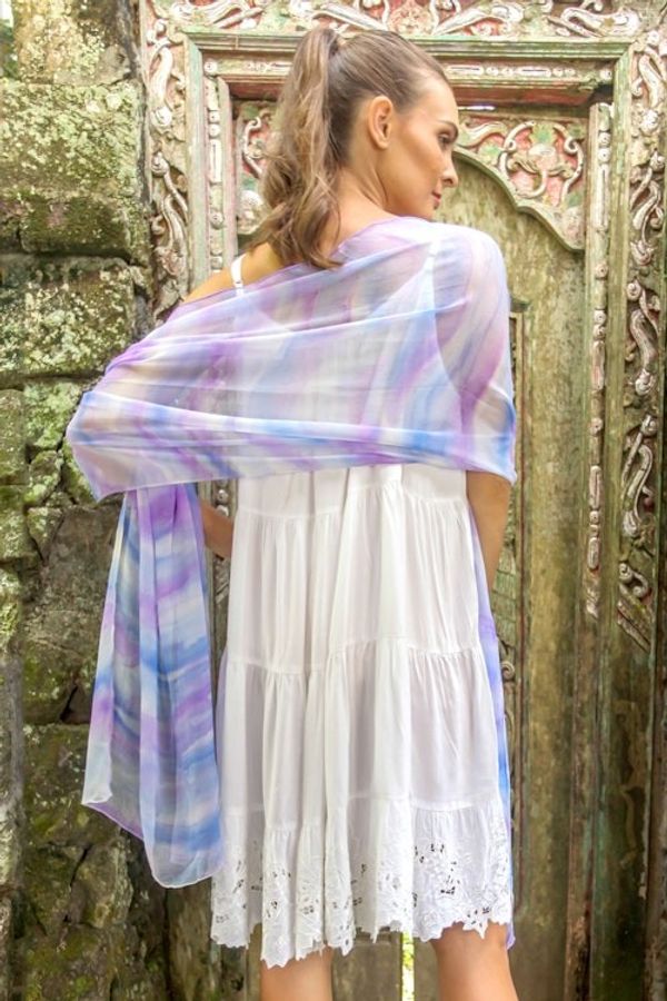 Alternate image for Hand-Painted Silk Shawl in Amethyst and Teal from India Mystifying Beauty in Plum