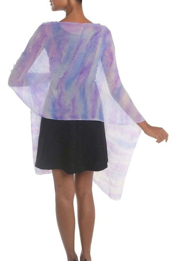 Alternate image for Hand-Painted Silk Shawl in Amethyst and Teal from India Mystifying Beauty in Plum
