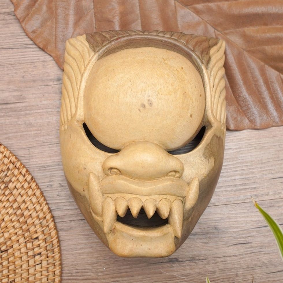 Handcrafted Hibiscus Wood Cultural Mask from Bali 'Kala Rau'