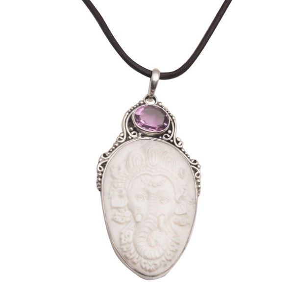 Alternate image for Amethyst and Silver Ganesha Pendant Necklace from Bali Crest of Ganesha
