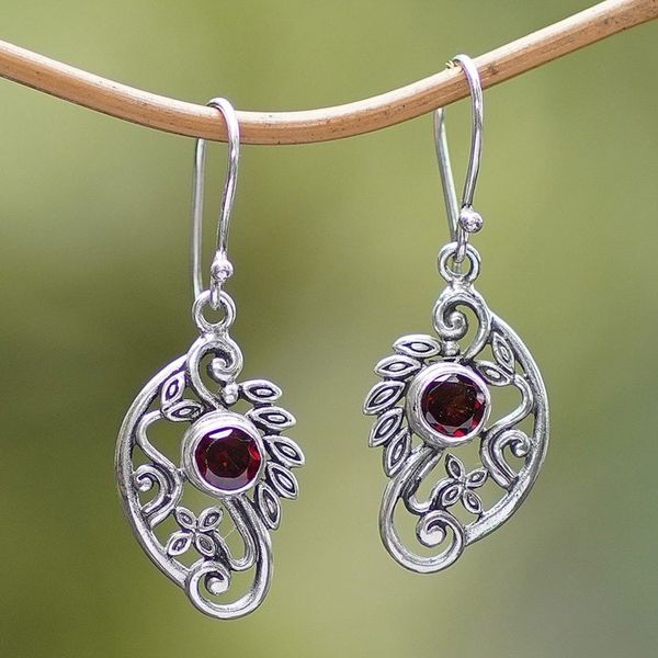 Alternate image for Balinese Sterling Silver and Garnet Swan Theme Earrings Proud Swans