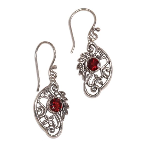 Alternate image for Balinese Sterling Silver and Garnet Swan Theme Earrings Proud Swans