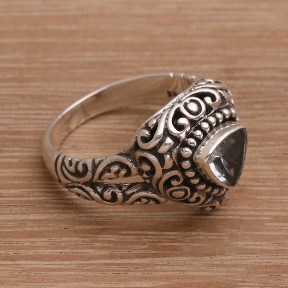 Handmade 925 Sterling Silver Blue Topaz Cocktail Ring 'Amulet Arabesques'