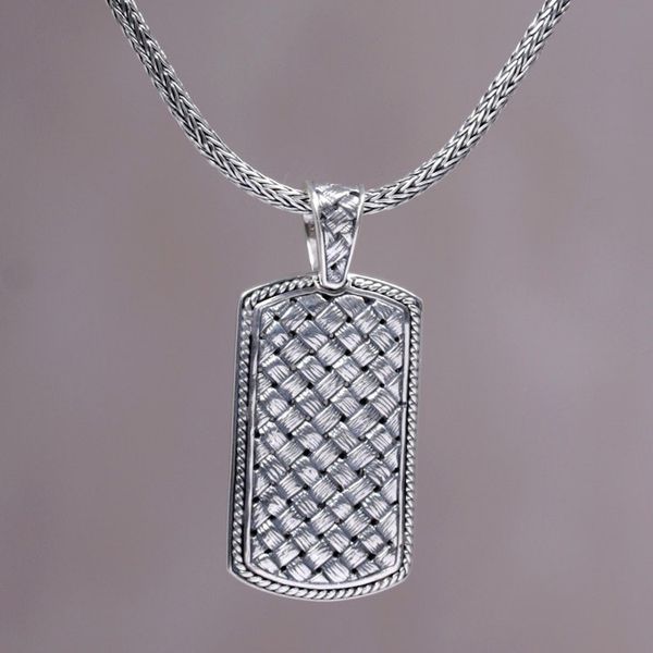 Alternate image for Sterling Silver Mens Pendant Necklace from Indonesia Shield of Ken Arok
