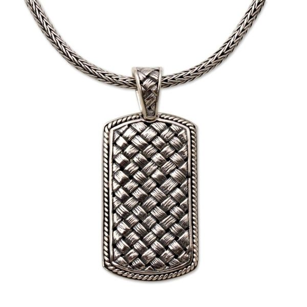 Alternate image for Sterling Silver Mens Pendant Necklace from Indonesia Shield of Ken Arok