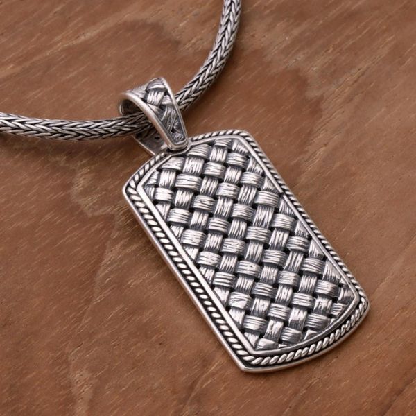 Alternate image for Sterling Silver Mens Pendant Necklace from Indonesia Shield of Ken Arok