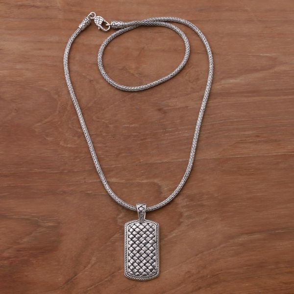 Alternate image for Sterling Silver Mens Pendant Necklace from Indonesia Shield of Ken Arok