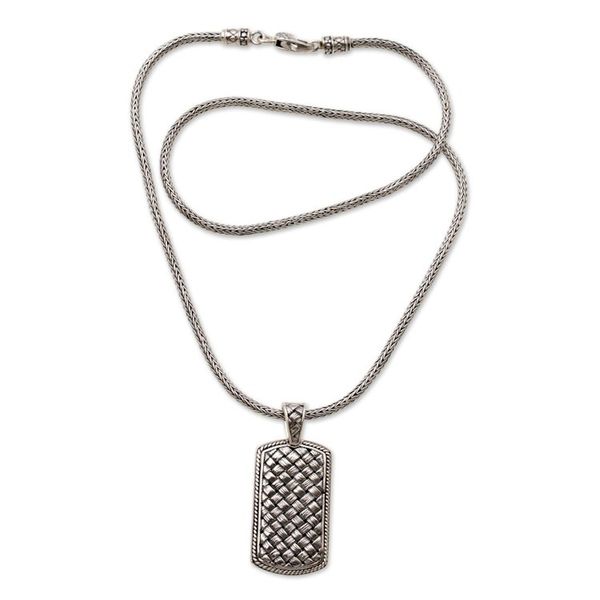 Alternate image for Sterling Silver Mens Pendant Necklace from Indonesia Shield of Ken Arok