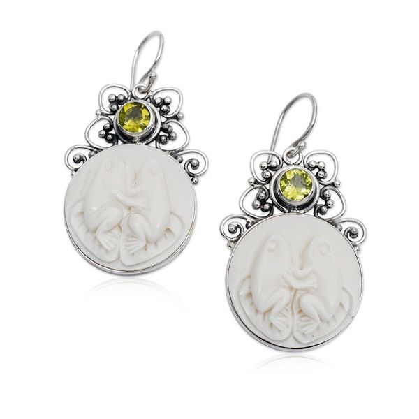 Alternate image for Peridot and Sterling Silver Frog Dangle Earrings from Bali Night Croakers