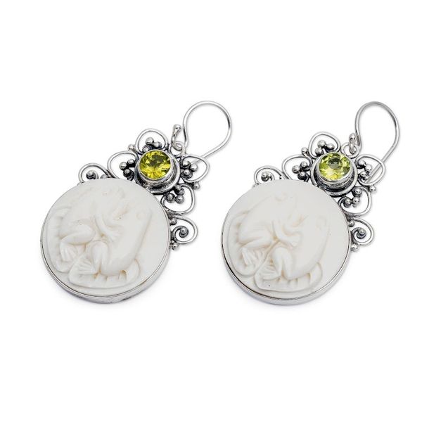 Alternate image for Peridot and Sterling Silver Frog Dangle Earrings from Bali Night Croakers