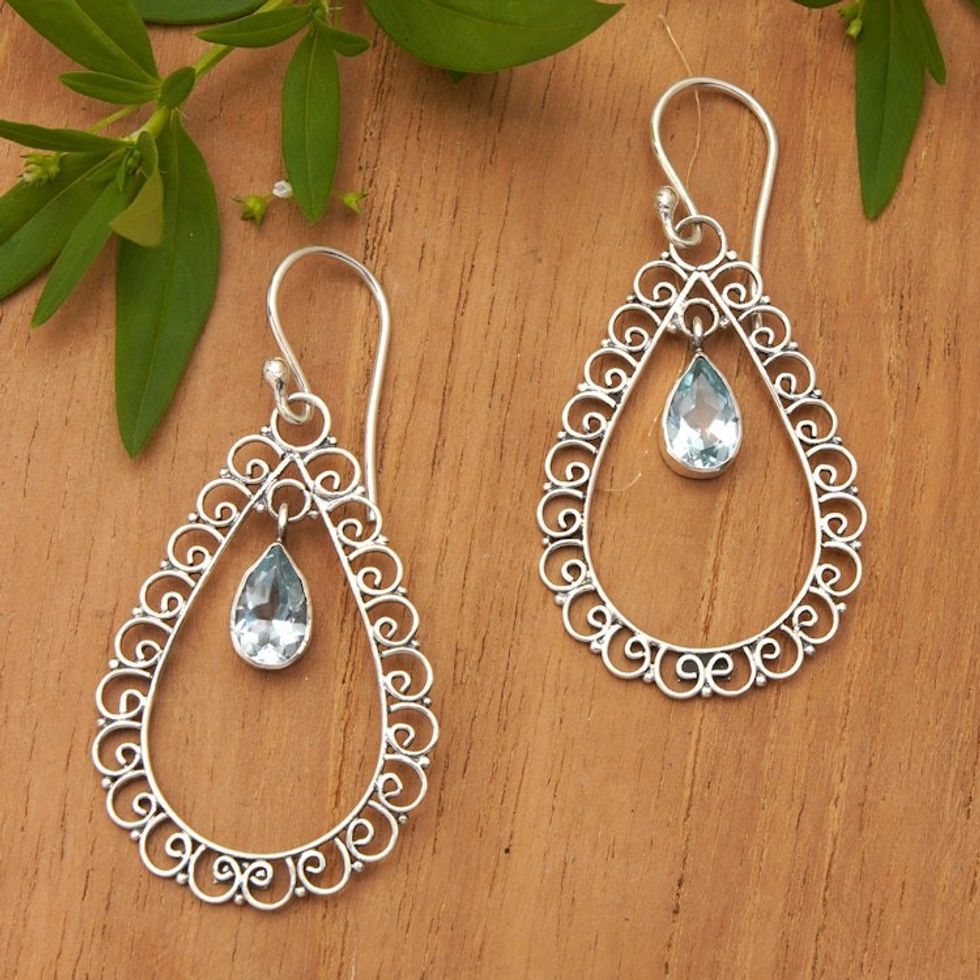 Two Carat Blue Topaz and Sterling Silver Earrings 'Celuk Gate'