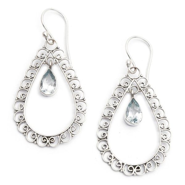 Alternate image for Two Carat Blue Topaz and Sterling Silver Earrings Celuk Gate