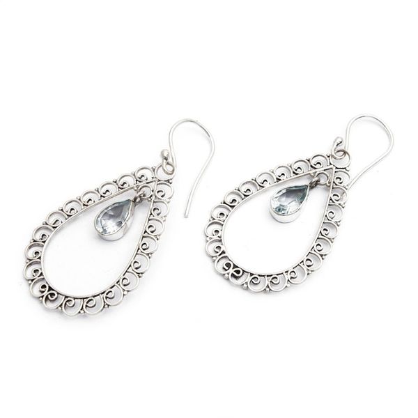 Alternate image for Two Carat Blue Topaz and Sterling Silver Earrings Celuk Gate