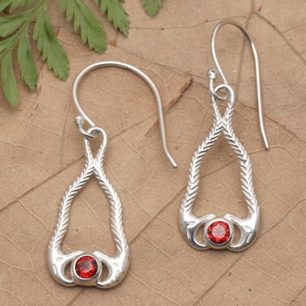 Alternate image for Garnet and Sterling Silver Snake Dangle Earrings from Bali Serpentine Talismans