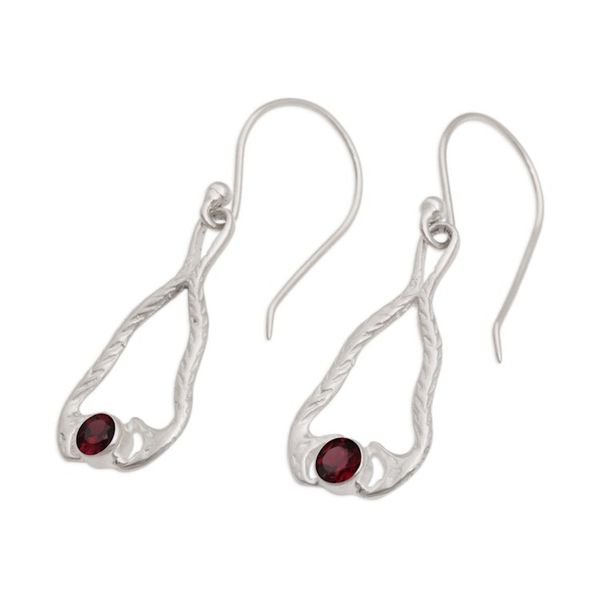 Alternate image for Garnet and Sterling Silver Snake Dangle Earrings from Bali Serpentine Talismans