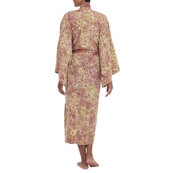 Alternate image for Rayon Robe Olive Floral Batik Print from Indonesia Grand Floral