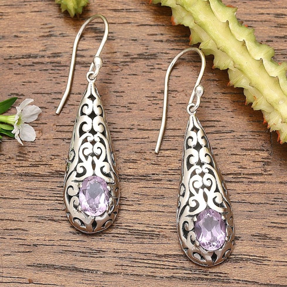 Handcrafted Amethyst and Sterling Silver Dangle Earrings 'Dangling Vines'