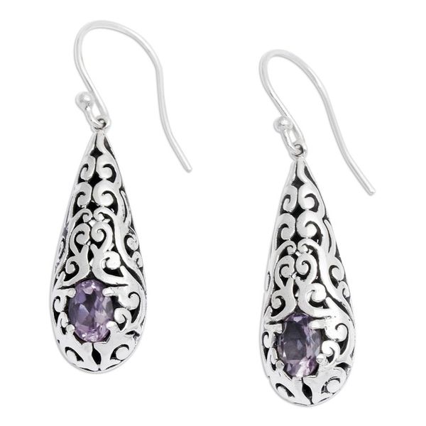 Alternate image for Handcrafted Amethyst and Sterling Silver Dangle Earrings Dangling Vines
