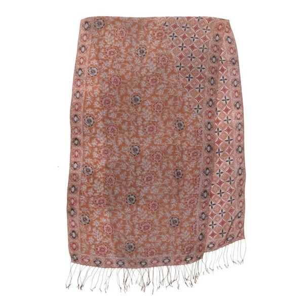 Alternate image for Batik Silk Shawl with Spice Floral Motifs from Bali Truntum Forest in Spice