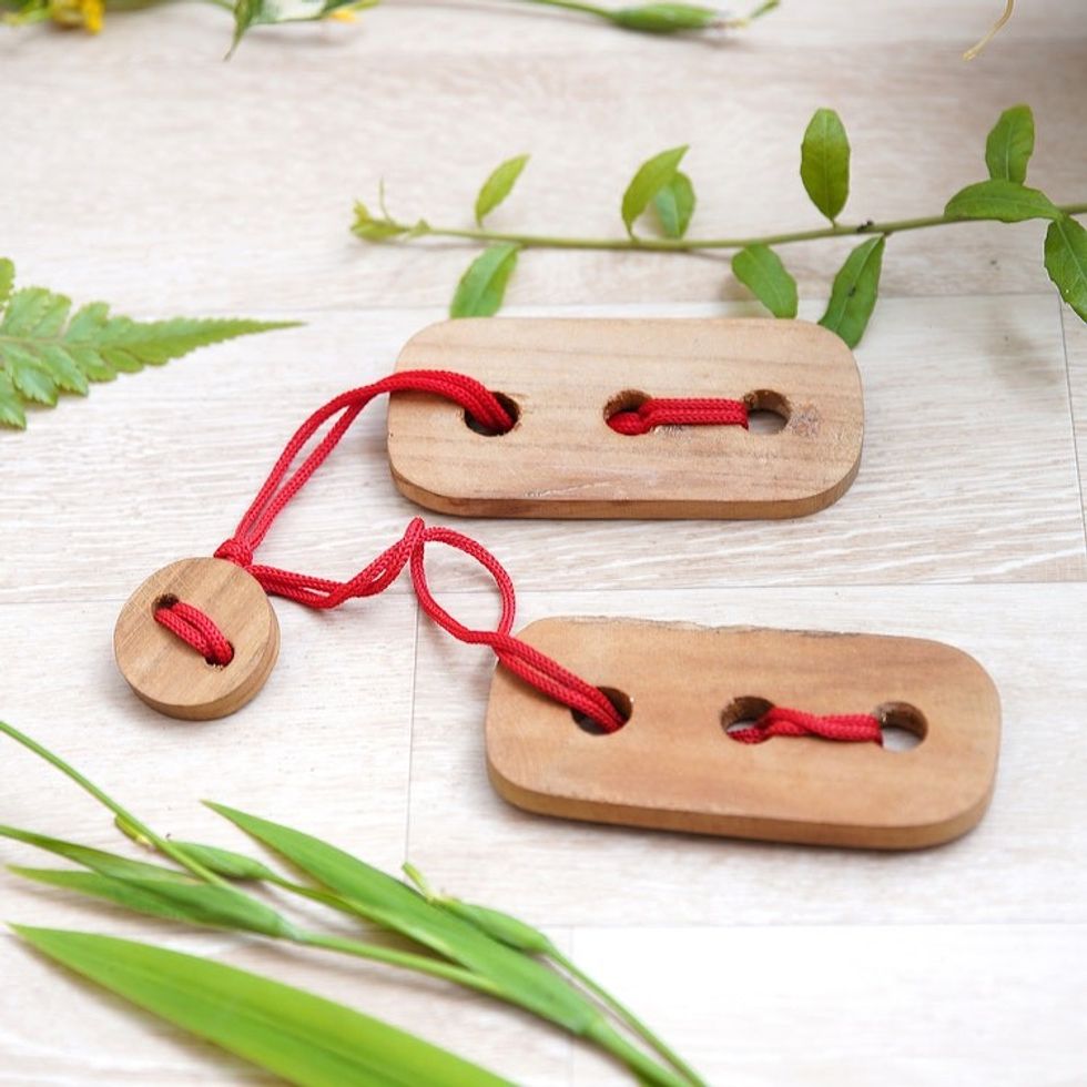 Fair Trade Handmade Teak Wood Pub Style Puzzle 'Red Omed-Omedan'