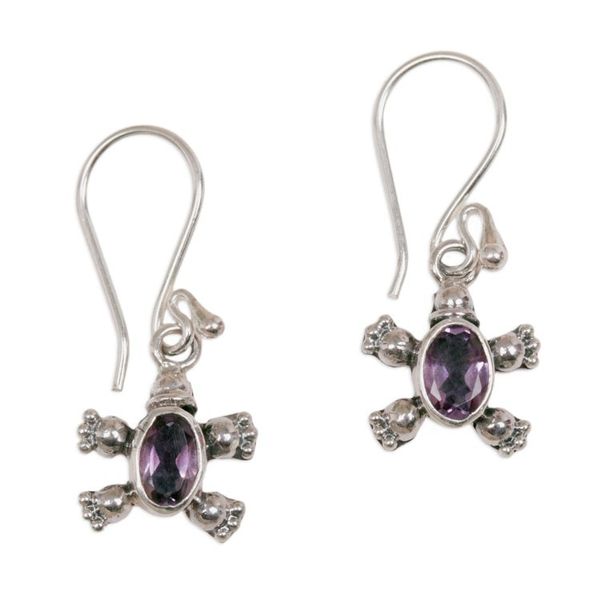 Alternate image for Sterling Silver Amethyst Petite Turtle Earrings From Bali Walking Tortoise