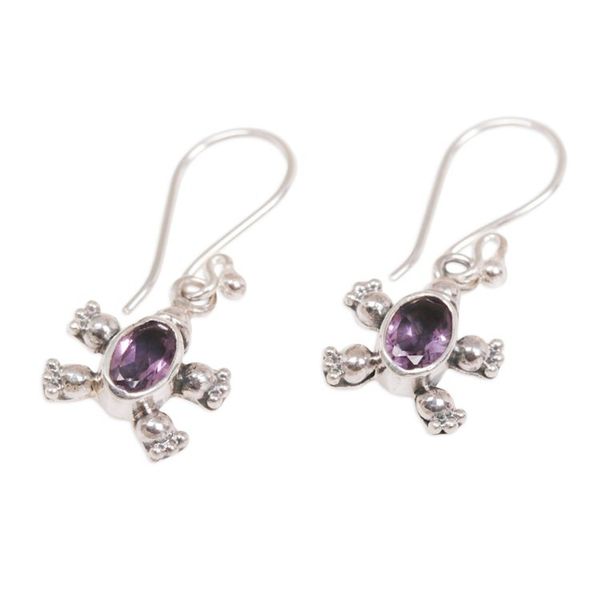 Alternate image for Sterling Silver Amethyst Petite Turtle Earrings From Bali Walking Tortoise