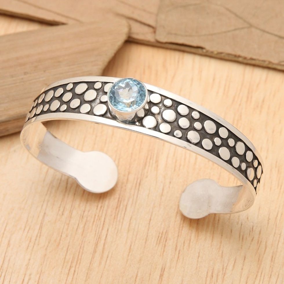 Blue Topaz and Sterling Silver Cuff Bracelet from Bali 'Blue Stone Path'