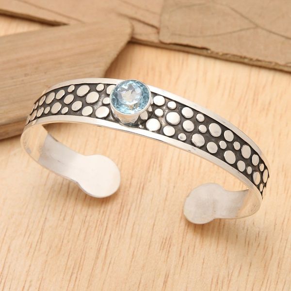 Alternate image for Blue Topaz and Sterling Silver Cuff Bracelet from Bali Blue Stone Path