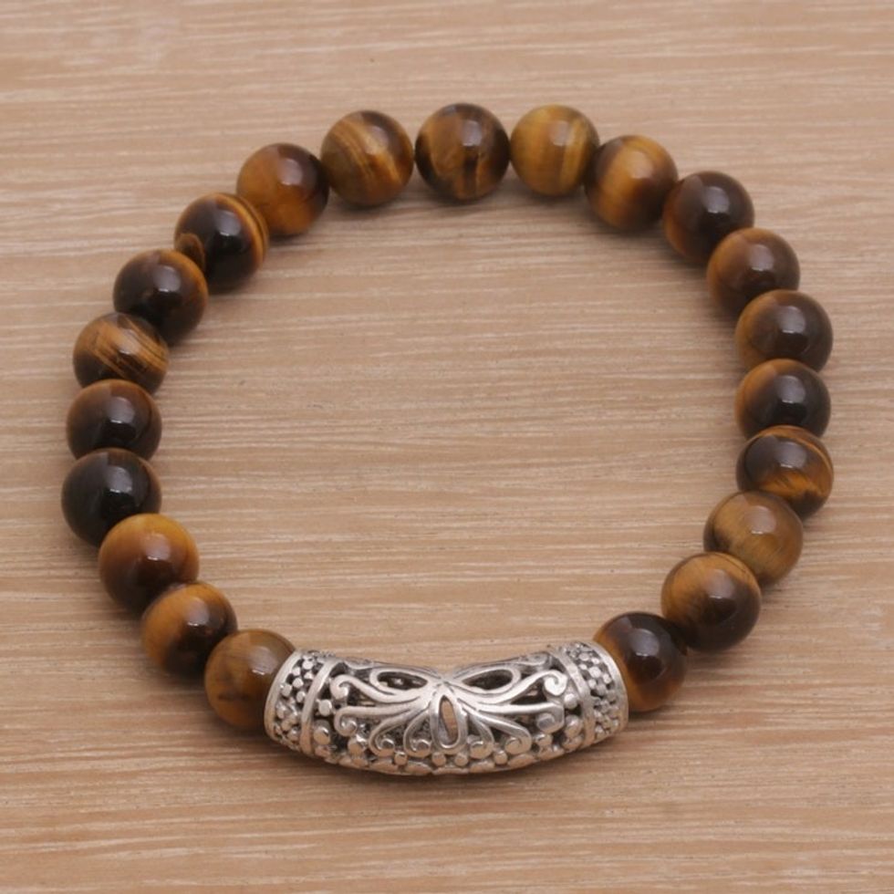 Tiger's Eye Beaded Stretch Bracelet 'Stone Bouquet in Brown'