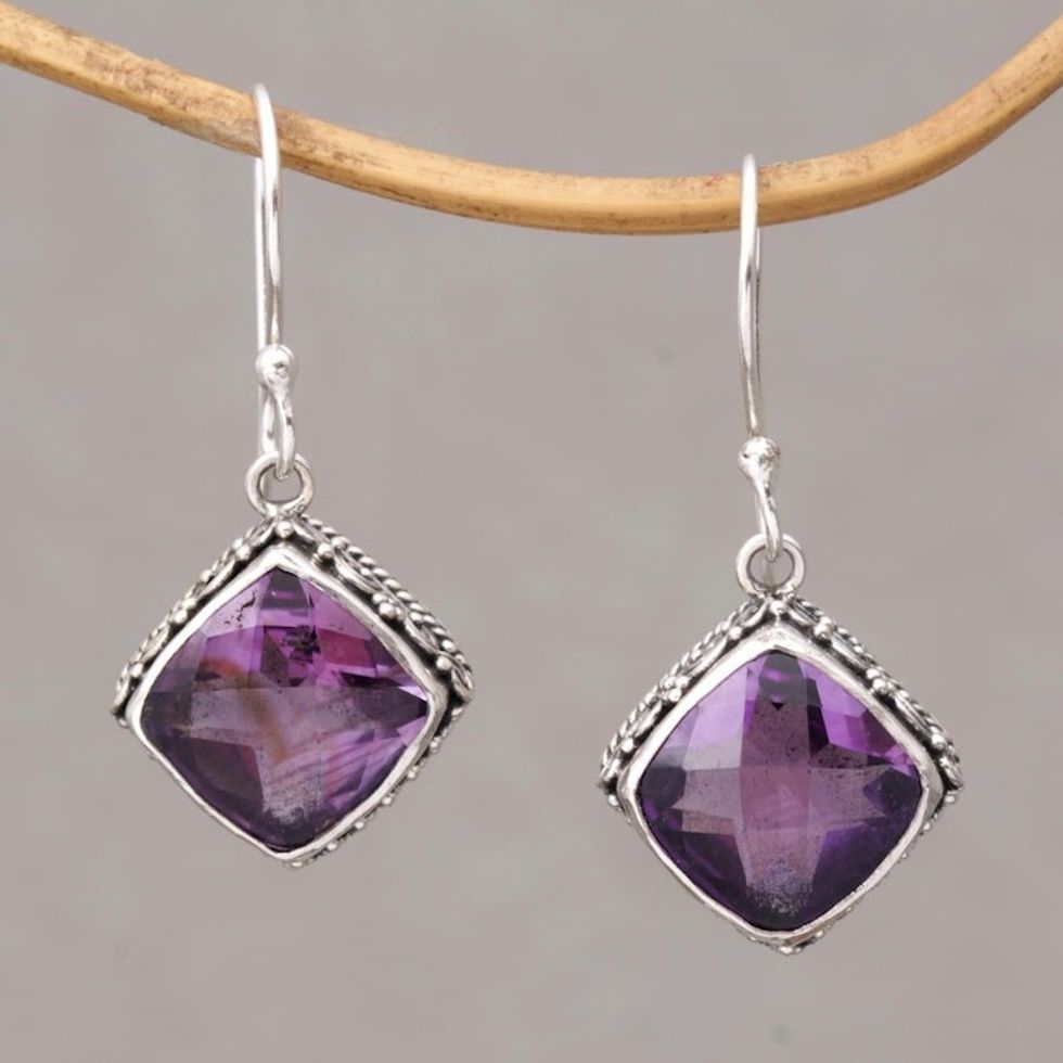 Amethyst and Silver Bubble Motif Dangle Earrings from BAli 'Eyes of Pura'