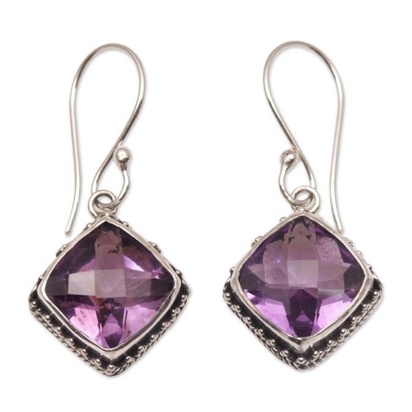 Alternate image for Amethyst and Silver Bubble Motif Dangle Earrings from BAli Eyes of Pura