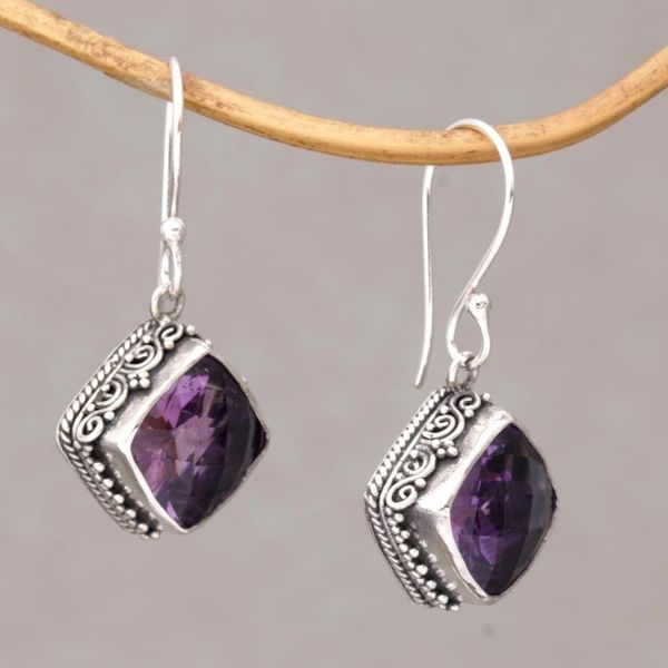 Alternate image for Amethyst and Silver Bubble Motif Dangle Earrings from BAli Eyes of Pura