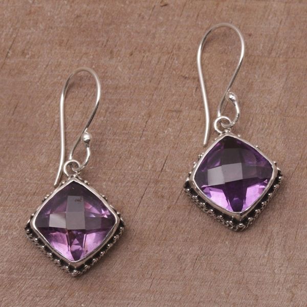 Alternate image for Amethyst and Silver Bubble Motif Dangle Earrings from BAli Eyes of Pura