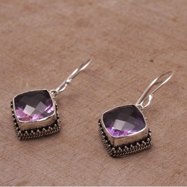 Alternate image for Amethyst and Silver Bubble Motif Dangle Earrings from BAli Eyes of Pura