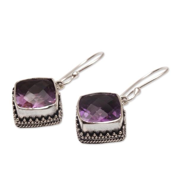 Alternate image for Amethyst and Silver Bubble Motif Dangle Earrings from BAli Eyes of Pura