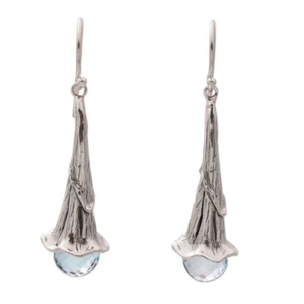 Alternate image for Blue Topaz and Sterling Silver Floral Earrings from Bali Petal Drops