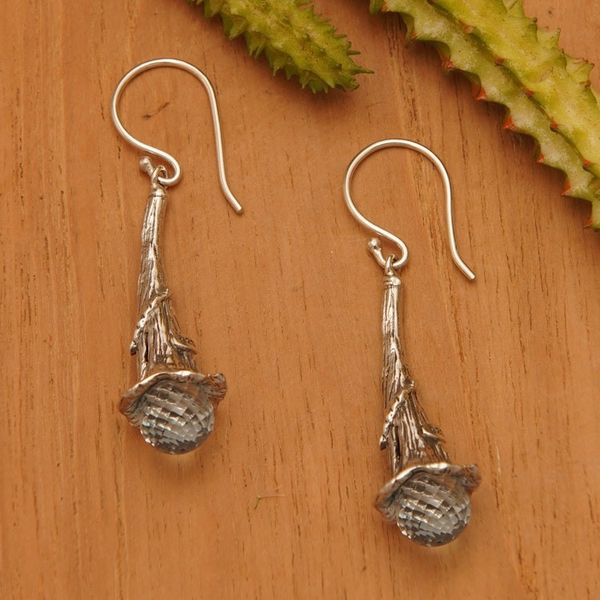 Alternate image for Blue Topaz and Sterling Silver Floral Earrings from Bali Petal Drops