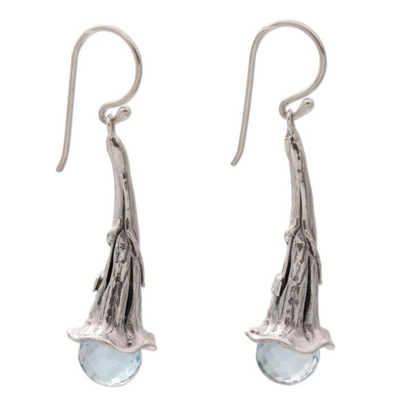 Alternate image for Blue Topaz and Sterling Silver Floral Earrings from Bali Petal Drops